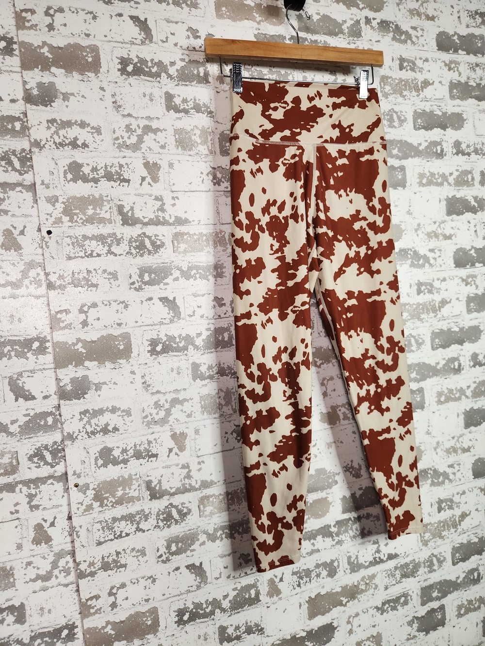 Sage Cream and Brown Cowprint High-Waist Leggings - Picture 2 of 10